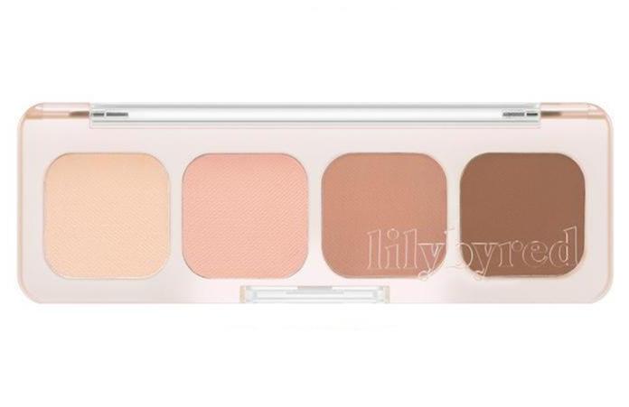 ProtoClinical k-beauty lilybyred Mood It Palette Eyeshadow 3.2g (GROW UPPP COLLECTION) rectangular eyeshadow palette shown horizontally with coral-peach and brown shade blocks on a clean white background