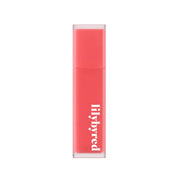 ProtoClinical k-beauty lilybyred Mood Liar Velvet Tint 4.2g rosy lip tint swatch in a tall vertical shape on a pale blue and white background