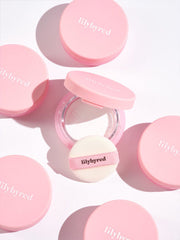ProtoClinical k-beauty lilybyred Sebum Lock Pact single square pact packshot centered on a pale pink background.