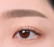 ProtoClinical k-beauty lilybyred Skinny Mes Brow Mascara 3.5g two horizontal brow swatches in soft brown and dark brown on a pale pink background