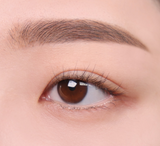 ProtoClinical k-beauty lilybyred Skinny Mes Brow Pencil two horizontal brown brow swatches stacked on a pale pink background