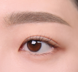 ProtoClinical k-beauty lilybyred Skinny Mes Brow Pencil two horizontal brown brow swatches stacked on a pale pink background
