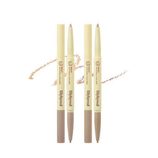 ProtoClinical k-beauty lilybyred Smiley Aegyosal Eyeliner 0.32g single light beige eyeliner package standing upright on a white background with soft pink and lavender side shading