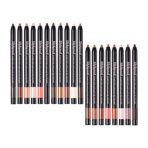 ProtoClinical k-beauty lilybyred Starry Eyes Am9 to Pm9 Gel Eyeliner single dark gray eyeliner package laid horizontally on a clean white background