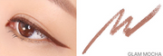 ProtoClinical k-beauty lilybyred Starry Eyes Am9 to Pm9 Gel Eyeliner two side-by-side eyeliner swatches in warm beige-brown and pale taupe on a pale peach background