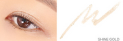 ProtoClinical k-beauty lilybyred Starry Eyes Am9 to Pm9 Gel Eyeliner two side-by-side eyeliner swatches in tan brown and light gray on a pale peach background