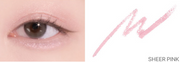 ProtoClinical k-beauty lilybyred Starry Eyes Am9 to Pm9 Gel Eyeliner two side-by-side eyeliner swatches in dusty rose and pale aqua-gray on a pale pink background