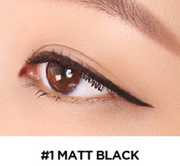 ProtoClinical k-beauty lilybyred Starry Eyes Am9 to Pm9 Slim Gel Eyeliner single warm brown diagonal eyeliner swatch on a pale peach background with a white lower edge