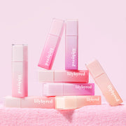 ProtoClinical k-beauty lilybyred Sweet Liar Milky Tint 4g single rosy-mauve lip tint swatch in a tall vertical band on a pale pink background