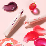 ProtoClinical k-beauty lilybyred Tangle Jelly Balm 9ml four vertical jelly balm swatches in purple, mauve, pink, and peach on a pale background