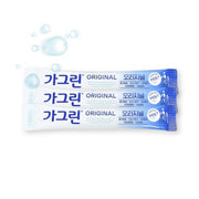 ProtoClinical k-beauty Gagreen Stick-type Original Mouthwash 10ml X 30ea blue stick mouthwash pack laid horizontally on a pale background with soft yellow side accents.