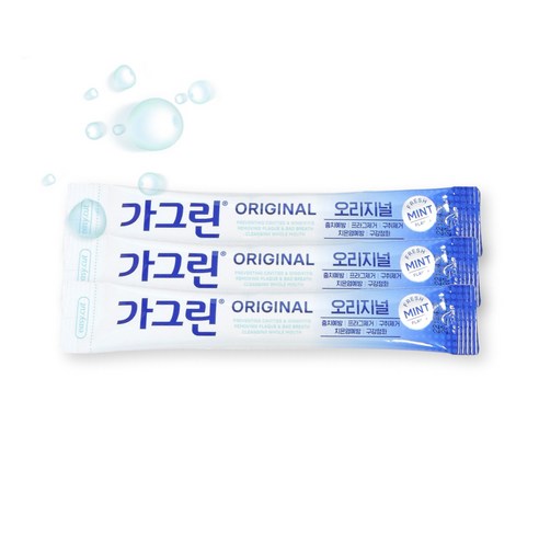 ProtoClinical k-beauty Gagreen Stick-type Original Mouthwash 10ml X 30ea blue stick mouthwash pack laid horizontally on a pale background with soft yellow side accents.