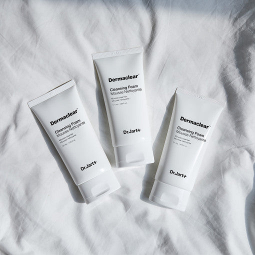 Dr.Jart+ Dermaclear Cleansing Foam 120ml by ProtoClinical presented in skincare tube packaging on a white background, highlighting the cleanser label and minimal product design for a k-beauty routine.
