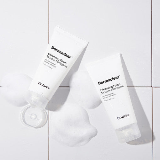 Dr.Jart+ Dermaclear Cleansing Foam 120ml by ProtoClinical shown in a close product detail view with the cleansing tube and printed label visible against a clean background for a k-beauty skincare routine.