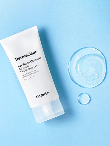 Dr.Jart+ Dermaclear pH Foam Cleanser 120ml by ProtoClinical featured in a product detail image with the packaging and printed text panels visible for a k-beauty skincare routine.