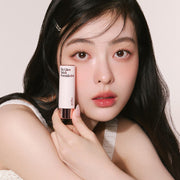 ProtoClinical k-beauty warm peach beauty graphic with dark brown side panels on a light background.