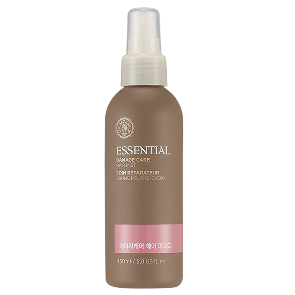 ProtoClinical k-beauty THE FACE SHOP Essential Damage Care Hair Mist 150ml single upright mist bottle with a dark center and pale blue side panels on a light background