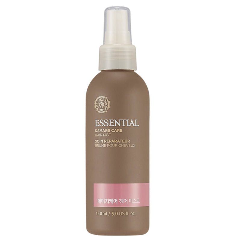 ProtoClinical k-beauty THE FACE SHOP Essential Damage Care Hair Mist 150ml single upright mist bottle with a dark center and pale blue side panels on a light background