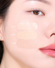 ProtoClinical k-beauty rosy and beige makeup swatch on a light background.