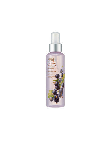 ProtoClinical k-beauty THE FACE SHOP NATURE GARDEN Perfumed Body Mist 155ml in a slim charcoal bottle standing upright on a white background