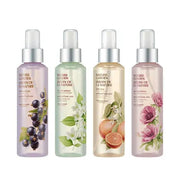 ProtoClinical k-beauty THE FACE SHOP NATURE GARDEN Perfumed Body Mist 155ml with four pastel mist bottles lined up side by side on a white background