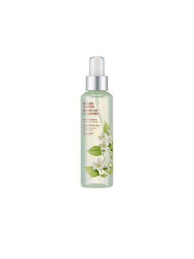 ProtoClinical k-beauty THE FACE SHOP NATURE GARDEN Perfumed Body Mist 155ml in a slim muted green bottle standing upright on a white background
