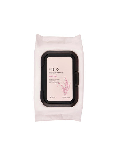 ProtoClinical k-beauty THE FACE SHOP Rice Water Bright Cleansing Wipes 50 Sheets single cleansing wipes pack shown upright on a clean studio background