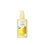 ProtoClinical k-beauty THE FACE SHOP The Botanic Lemon Verbena Body Lotion 350ml single upright pale yellow lotion bottle centered on a white background with pale lavender side panels