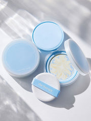 ProtoClinical k-beauty pale blue and gray beauty graphic on a light background.