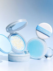 ProtoClinical k-beauty blue beauty bottle silhouette with soft pink side tones on a light background.