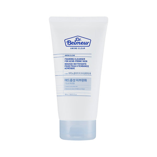ProtoClinical k-beauty Dr.Belmeur Amino Clear Cleansing Foam 150ml single centered pale blue cleanser package on a light background.