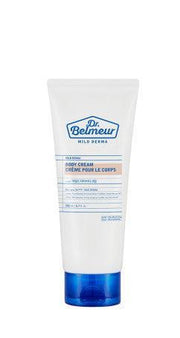ProtoClinical k-beauty Dr.Belmeur Mild Derma Body Cream 200ml single upright pale blue body cream container with a darker blue lower section centered on a white background