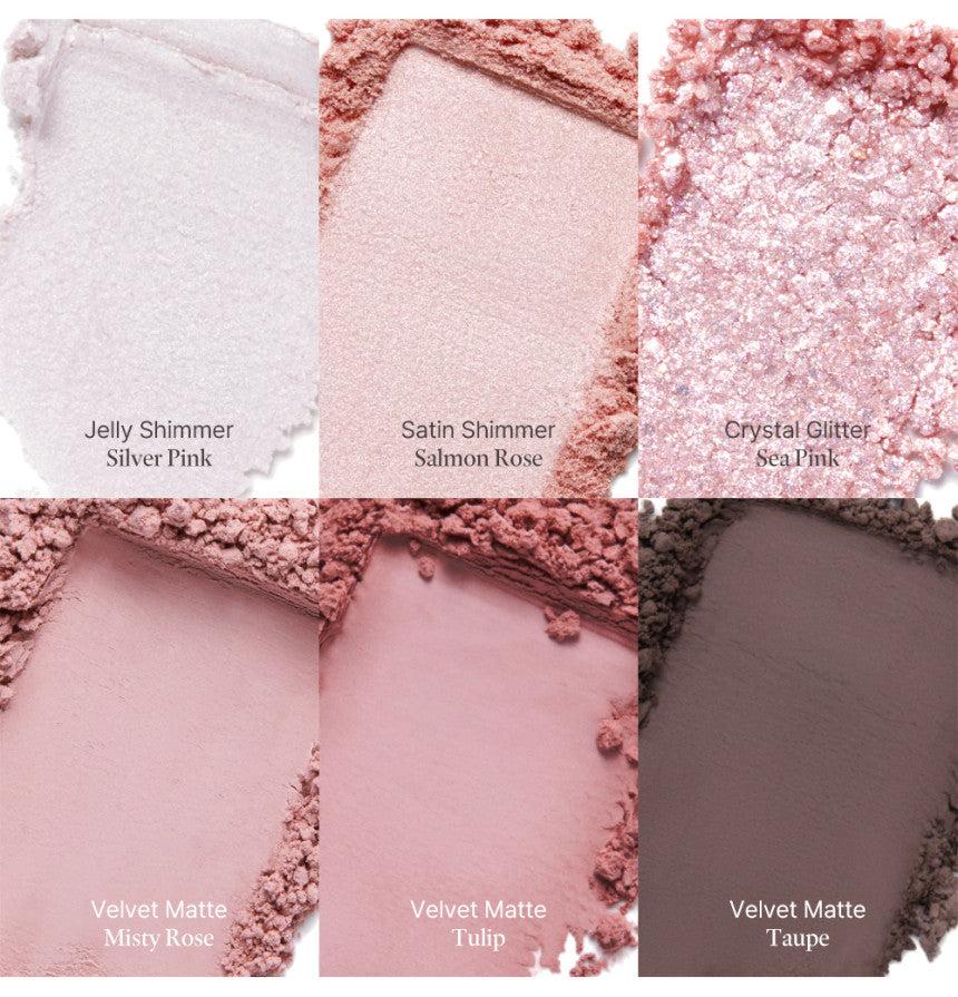ProtoClinical k-beauty pink beauty graphic with layered rectangular panels and soft neutral shading.