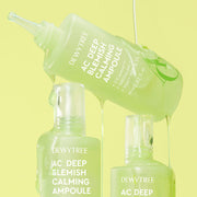 ProtoClinical k-beauty DEWYTREE AC Deep Blemish Calming Ampoule 60ml single upright olive green bottle centered on a pale yellow-green background with a darker green left edge