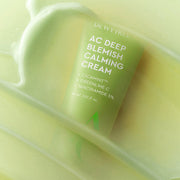 ProtoClinical k-beauty DEWYTREE AC Deep Blemish Calming Cream 60ml close-up of a lime green tube framed by glossy cream swirls on a soft yellow-green background