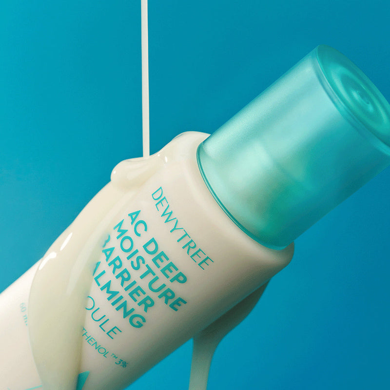 ProtoClinical k-beauty DEWYTREE AC Deep Moisture Barrier Calming Ampoule 60ml single upright aqua bottle on a clean white background