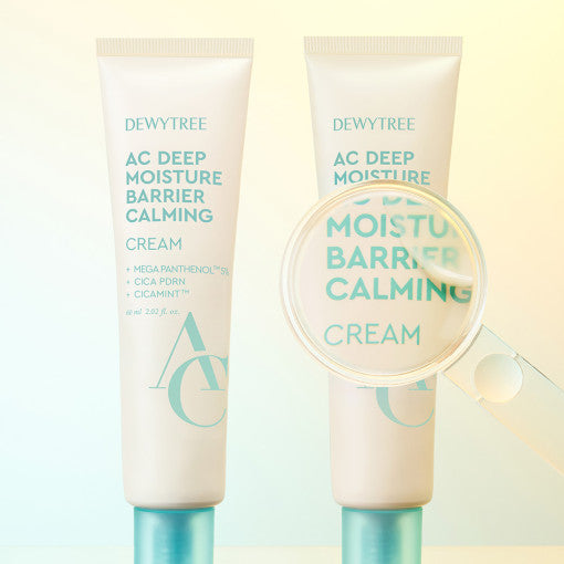 ProtoClinical k-beauty DEWYTREE AC Deep Moisture Barrier Calming Cream 60ml single upright aqua cream tube in a square product shot on a clean light background