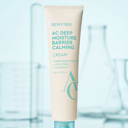 ProtoClinical k-beauty DEWYTREE AC Deep Moisture Barrier Calming Cream 60ml single upright aqua cream tube in a square product shot on a clean light background