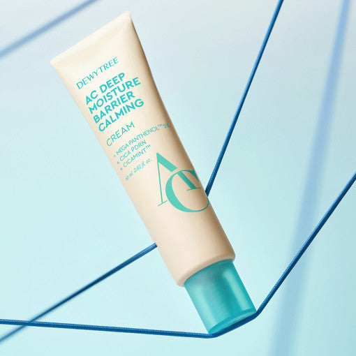 ProtoClinical k-beauty DEWYTREE AC Deep Moisture Barrier Calming Cream 60ml single upright aqua tube on a clean white background
