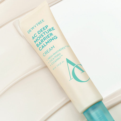 ProtoClinical k-beauty DEWYTREE AC Deep Moisture Barrier Calming Cream 60ml single upright aqua cream tube in a square product shot on a clean light background