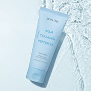 ProtoClinical k-beauty DEWYTREE Aqua Collagen Peptide EX Multi Cream 80ml single upright pale blue bottle centered on a pale background with soft white side panels