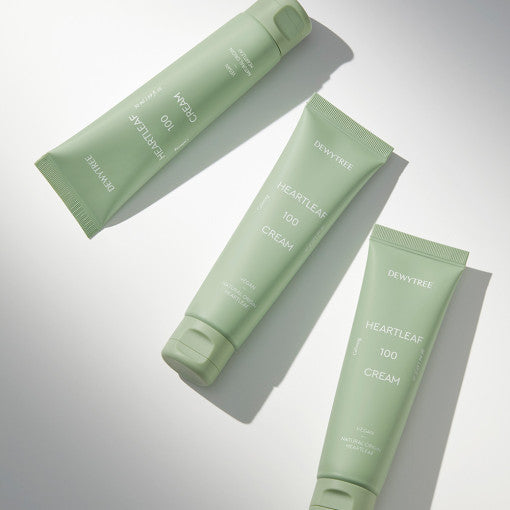 ProtoClinical k-beauty DEWYTREE HEARTLEAF 100 Cream 50ml single upright pale green cream tube centered on a light neutral background with soft gray side shading