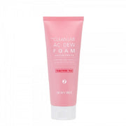 ProtoClinical k-beauty DEWYTREE The Clean Lab AC Dew Foam 150ml single upright pink cleansing foam tube centered on a pale aqua background with soft white edges.