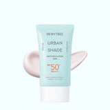 ProtoClinical k-beauty DEWYTREE Urban Shade Anti-Pollution Sun SPF50+ PA++++ 40ml single upright sunscreen tube centered on a pale aqua and white background.