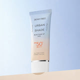 ProtoClinical k-beauty DEWYTREE Urban Shade Blue Tone Up Sun 40g single upright sunscreen tube centered on a soft blue and beige background.