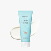 ProtoClinical k-beauty DEWYTREE Urban Shade Cool Calming Moist Sun 150ml single upright sunscreen bottle centered on a pale cream background with soft blue shading.
