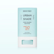 ProtoClinical k-beauty DEWYTREE Urban Shade Cool Calming Sun Stick SPF50+ PA++++ 20g single upright sun stick centered on a pale aqua and lilac background.