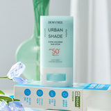 ProtoClinical k-beauty DEWYTREE Urban Shade Cool Calming Sun Stick SPF50+ PA++++ 20g single upright blue sun stick centered on a pale aqua background.