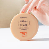 ProtoClinical k-beauty DEWYTREE Urban Shade Cover & Fit Sun Cushion SPF50+ PA++++ 14g single round sun cushion compact centered on a light background.