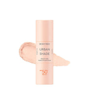 ProtoClinical k-beauty DEWYTREE Urban Shade Peach Like Tone Up Sun Stick SPF50+ PA++++ 13g single upright peach sun stick centered on a white and beige background.